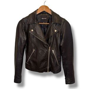 Madewell Black Lambskin Leather Racer Jacket Women’s Sz XXS